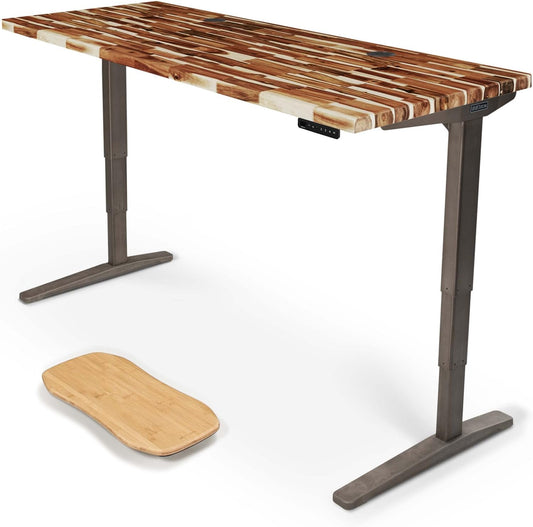 Uplift - Desk Acacia Butcher Block (72 X 30 Inch) Standing Desk 2-Leg V2 Adjustable Stand up C-Frame (Black), Advanced Keypad, Wire Grommets, Wire Tray, Rocker Board - Serious Techies
