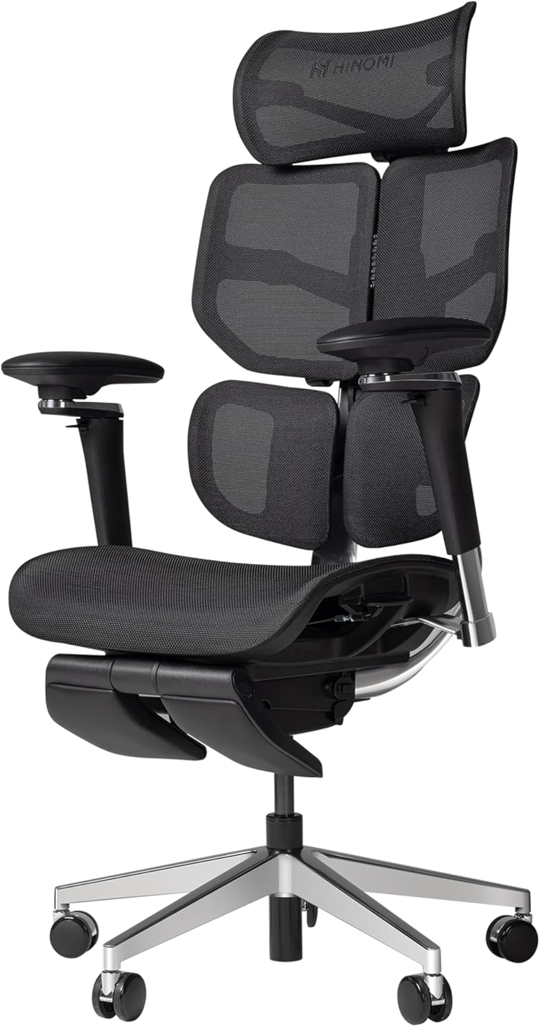 HINOMI - X2 Pro Premium Ergonomic Office Chair – Comfortable Mesh Computer Chair with Adjustable Lumbar Support, Reclining Swivel Desk Chair, Retractable Legrest & Headrest for Home Office (Black) - Serious Techies