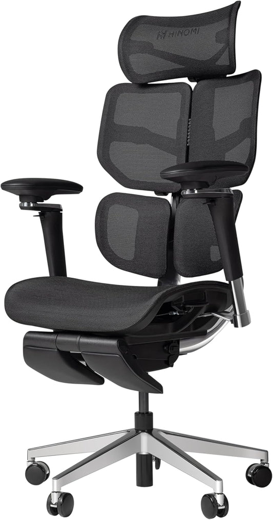 HINOMI - X2 Pro Premium Ergonomic Office Chair – Comfortable Mesh Computer Chair with Adjustable Lumbar Support, Reclining Swivel Desk Chair, Retractable Legrest & Headrest for Home Office (Black) - Serious Techies