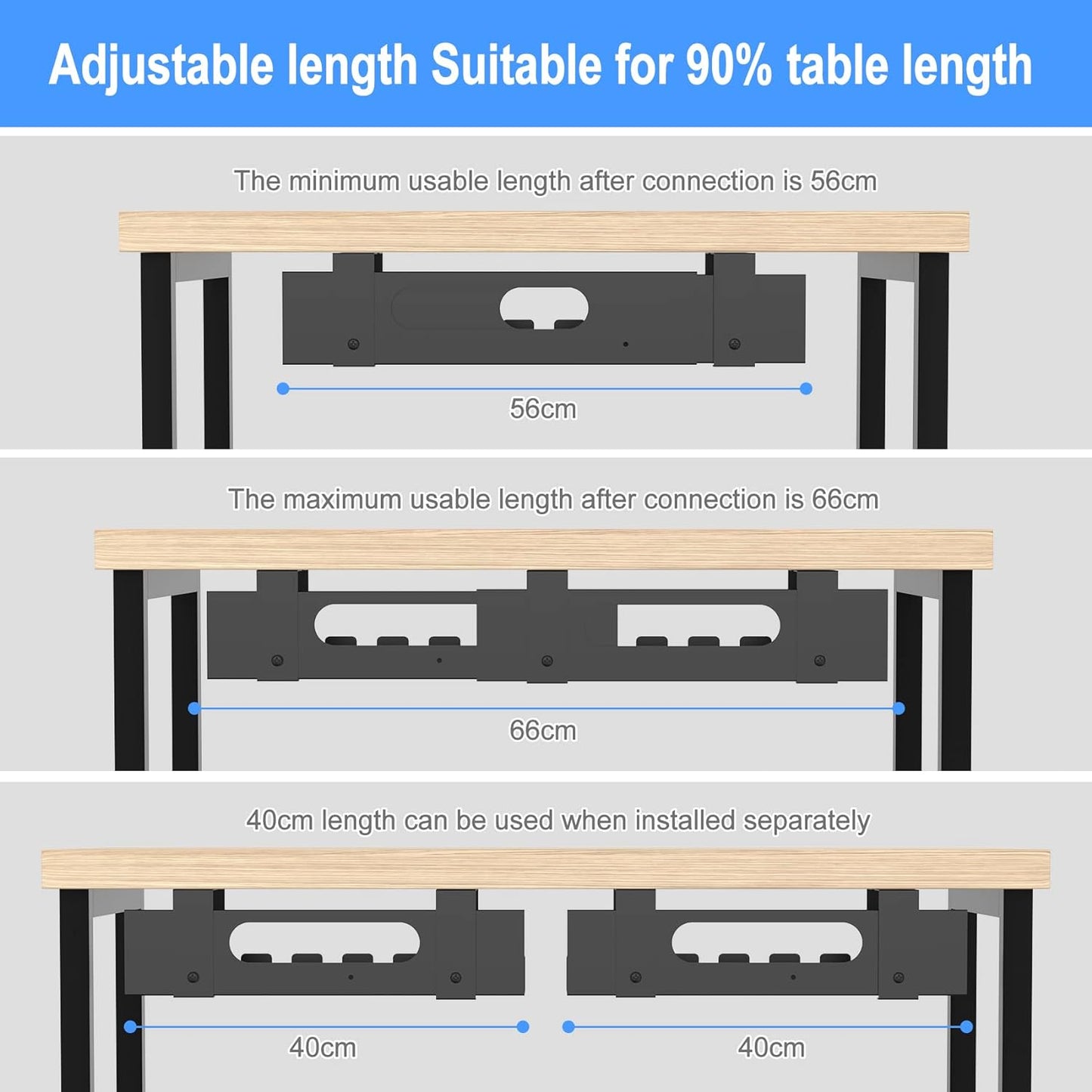 GOME - 2PACKS Cable Management under Desk Tray Adjustable Large under Table Cord Wire Organizer for Standing Desk - Serious Techies