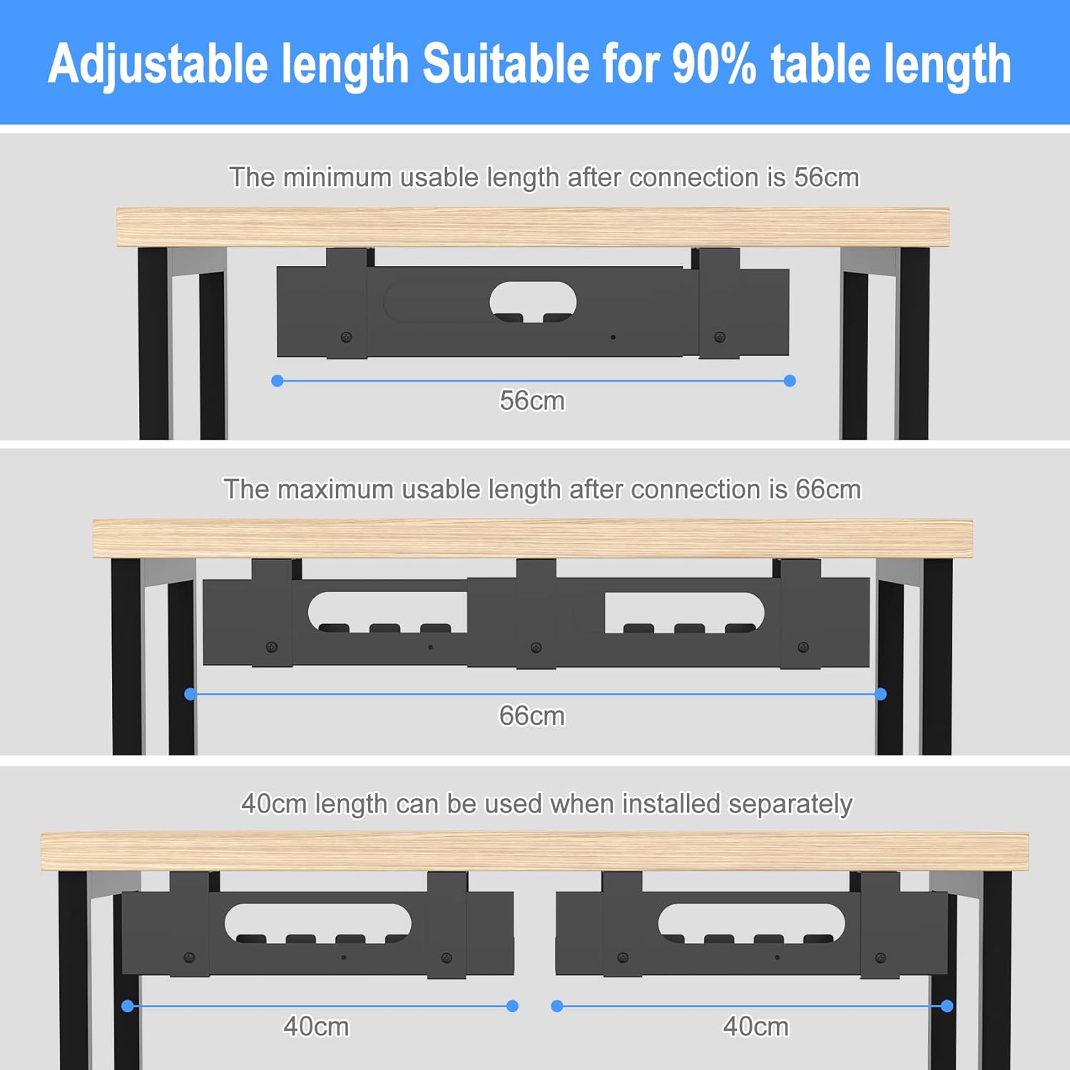 GOME - 2PACKS Cable Management under Desk Tray Adjustable Large under Table Cord Wire Organizer for Standing Desk - Serious Techies