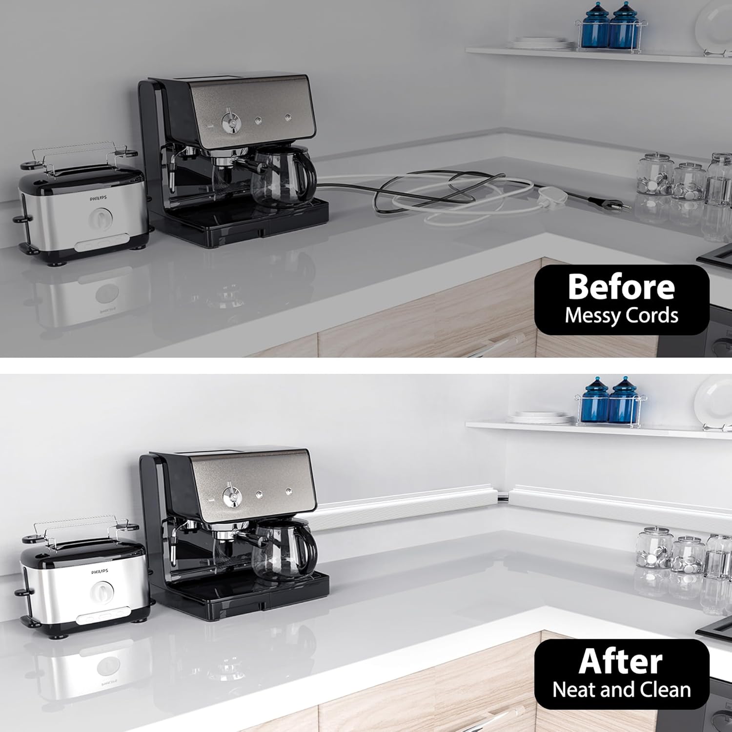 Yecaye - 157In Cable Management, Cord Organizer,Easy Install Self-Adhesive Cable Organizer,Cord Management, Desk Wire Holder for Office Organization,Child and Pet Proofing, White - Serious Techies