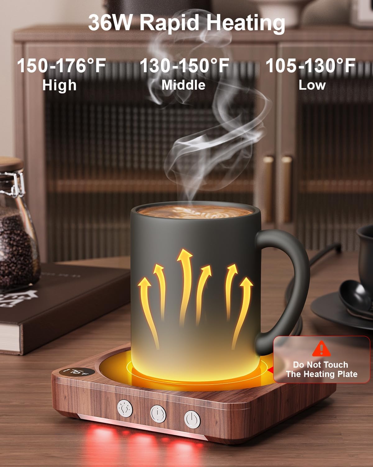 House Gem - Mug Warmer - 36W Coffee Mug Warmer for Desk with Temperature Display, 2-12Hrs Auto Shut Off, Smart Candle Warmer - Ideal Coffee Gifts Accessories Keep Beverages Coffee Warmer (Wood) - Serious Techies