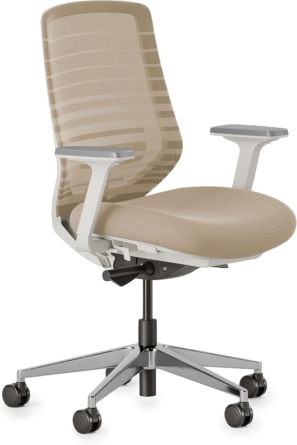 Branch - Ergonomic Chair - a Versatile Desk Chair with Adjustable Lumbar Support, Breathable Mesh Backrest, and Smooth Wheels - Experience Optimal Comfort and Support - Pebble - White - Serious Techies