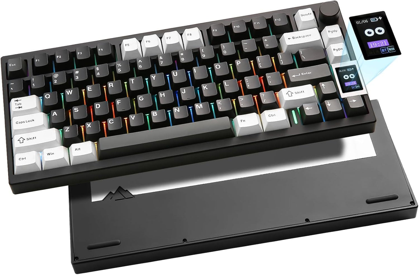 AL80 Wireless Mechanical Keyboard,Full Aluminum CNC, Smart LCD Display,Hot Swappable Gasket Mount 75% Layout with Knob,Bt/2.4G/Usb-C,Qmk/Via Support for Win/Mac (Silver, Gateron Zero Switch)