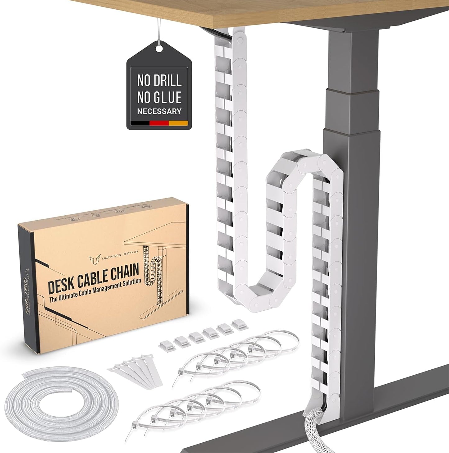 Ultimate Setup Store - Under Desk Cable Management Vertebrae - Perfect for Sit Stand Desk - Wire Management - Adjustable Length - Flexible Cable Spine - Black, 133 Cm - Serious Techies