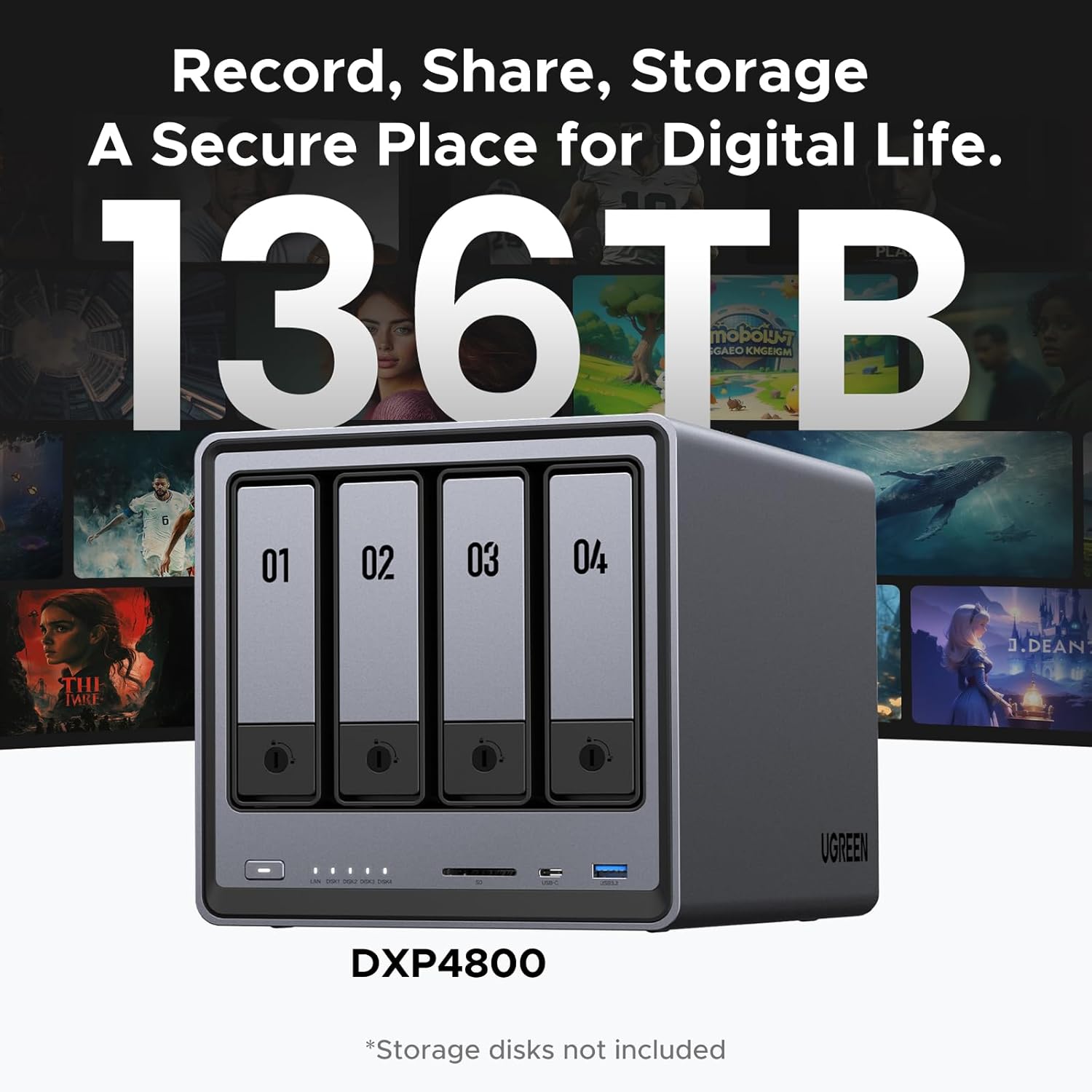 UGREEN - NASync DXP4800 4-Bay Desktop NAS, Intel N100 Quad-Core CPU, 8GB DDR5 RAM, 32G Emmc, 2X 2.5Gbe, 2X M.2 Nvme Slots, 4K HDMI, Network Attached Storage (Diskless) - Serious Techies