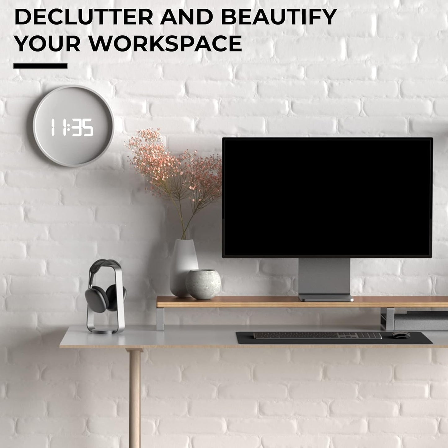 HumanCentric - Headphone Stand Headset Holder in Space Gray, Weighted Aluminum Headphone Holder, Desk Headphone Hanger Displays and Holds Headsets, Works with Most Headphone Brands and Sizes - Serious Techies