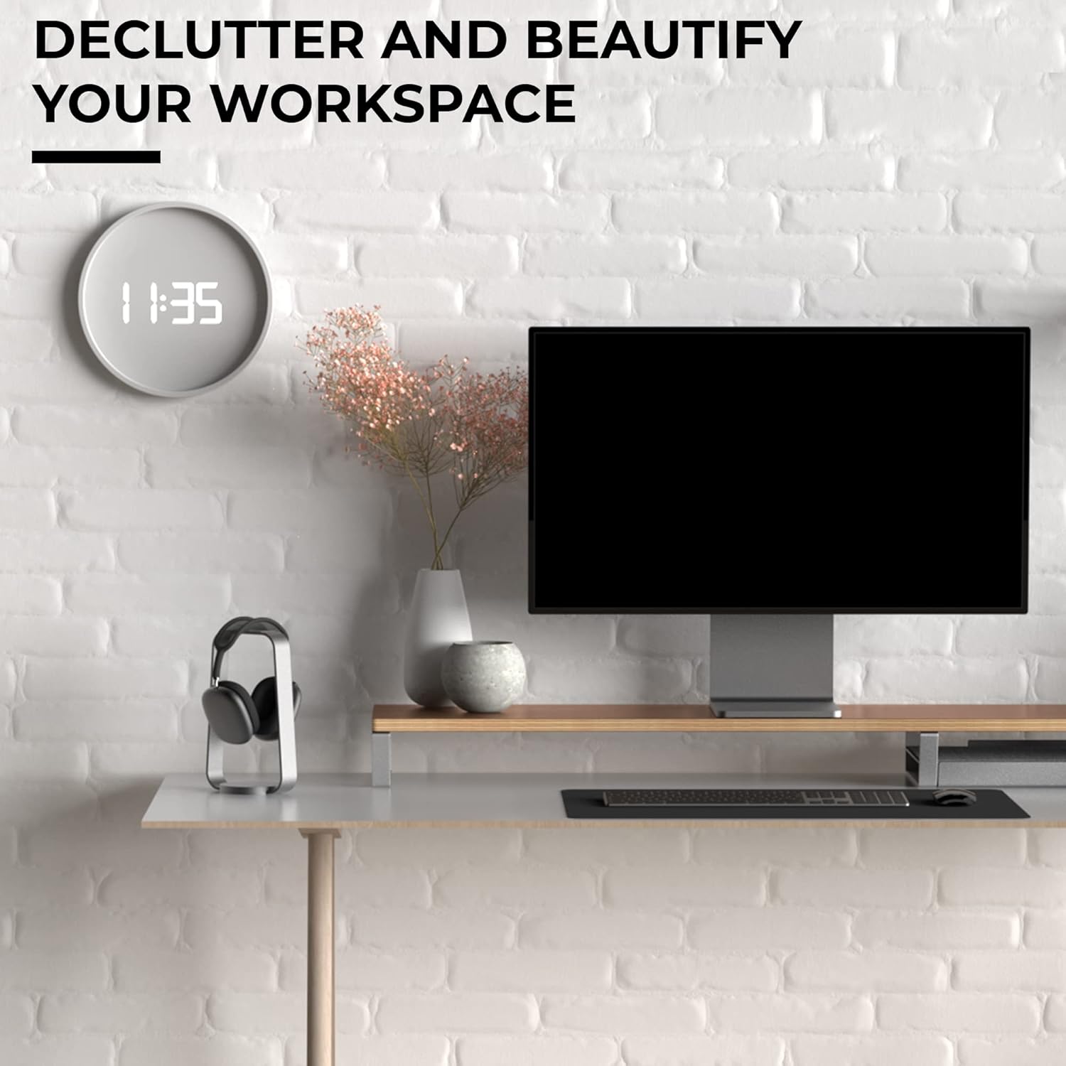 HumanCentric - Headphone Stand Headset Holder in Space Gray, Weighted Aluminum Headphone Holder, Desk Headphone Hanger Displays and Holds Headsets, Works with Most Headphone Brands and Sizes - Serious Techies