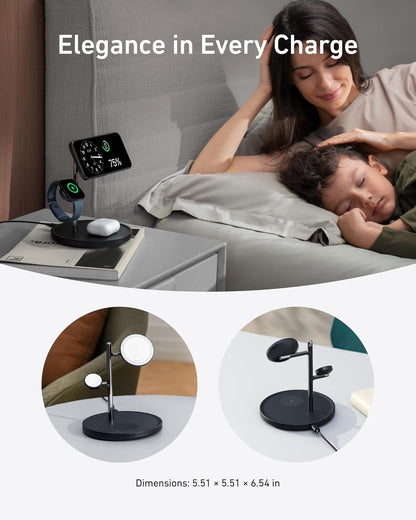Anker - Magsafe Charger Stand, Iphone 17 Wireless Charging Station, Maggo 3 in 1 Charging Station, Qi2 Certified 15W Wireless Charger, Desk Accessory, for Iphone 17/16/15/14/13/12, Apple Watch, Airpods - Serious Techies