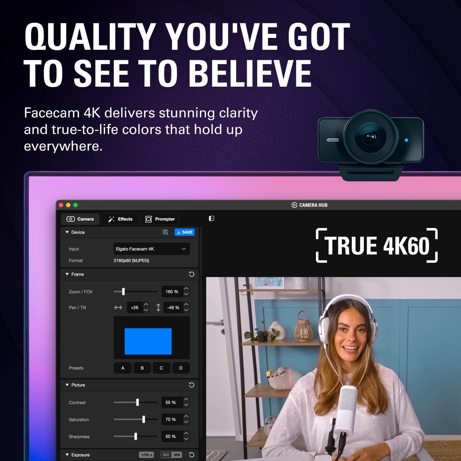 Elgato - Facecam 4K - 4K60 Studio Webcam, Dslr-Like Control, Cinematic Effects, 49Mm Lens Filters, HDR, Uncompressed Video, Optimized Focus Area | USB-C for PC & Mac - Serious Techies