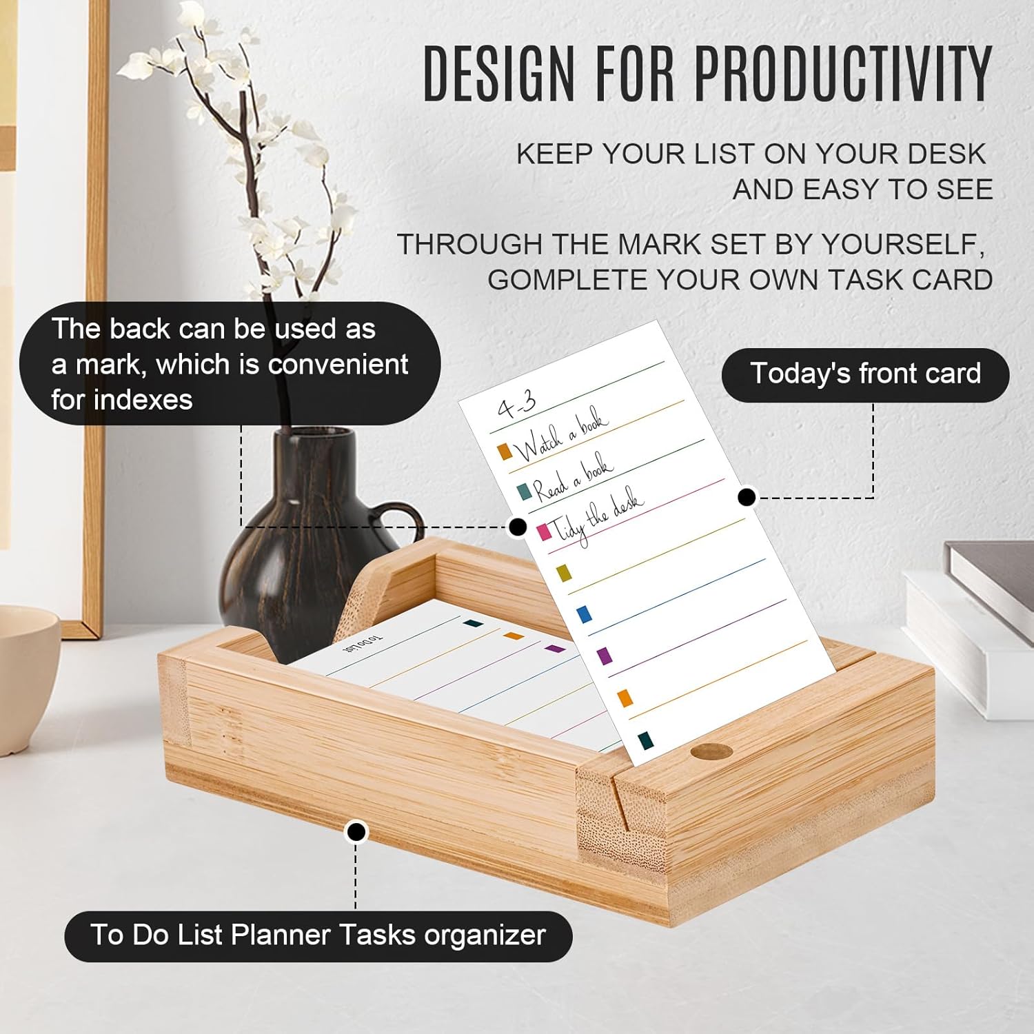 meiqidi - 2 Pack Daily to Do List Planner Cards & Bamboo Stand – 100 Task Cards & Wooden Holder – Thick 80GSM Paper, Portable 3”X4” Size – Productivity Planner for Office, Home, Students & Professionals - Serious Techies