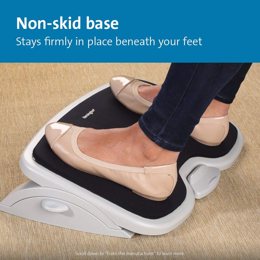 Kensington - Foot Rest for under Desk at Work, Smartfit Comfort Memory Foam Angle and Height Adjustable Footrest, Non-Skid Foot Stool for under Office Desk, White/Black K56144USF - Serious Techies