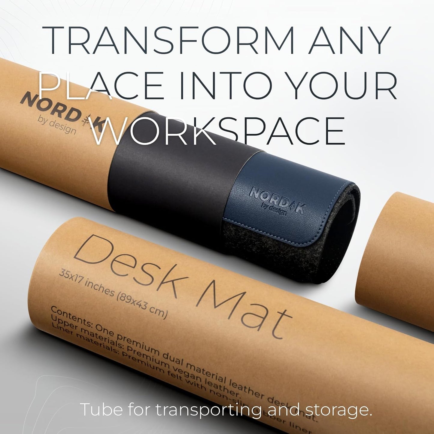 Nordik - Leather Top and Felt bottom Desk Mat Non-Slip - Blue - 35 X 17 Inch - Felt and Vegan Leather Desk Pad - Document Organizers - Desk Blotter and Desktop Mat - Desk Protector Laptop Desk Matt for Desktop - Serious Techies