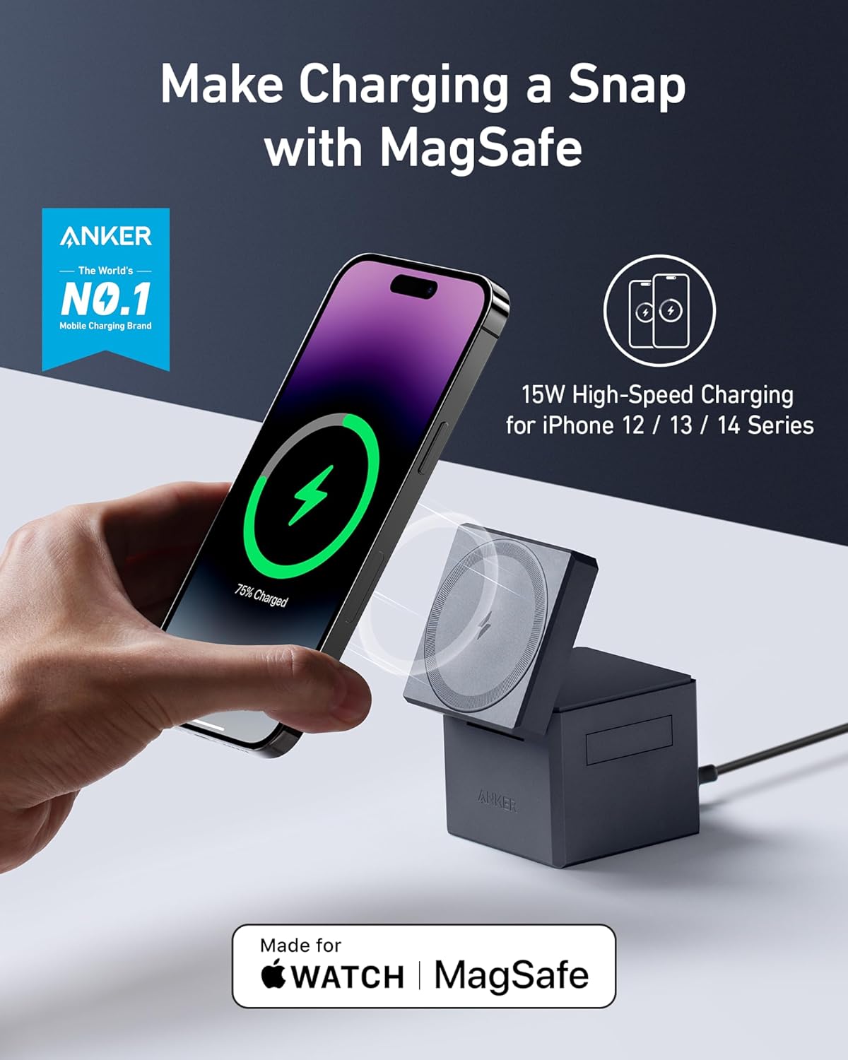 Anker - Magsafe Charger Stand, Iphone 16 Wireless Charger, 3-In-1 Cube with Magsafe, 15W Foldable Fast Charging Stand, for Iphone 16/15/14/13, Apple Watch 1-8/Ultra, Airpods (30W USB-C Charger Included) - Serious Techies