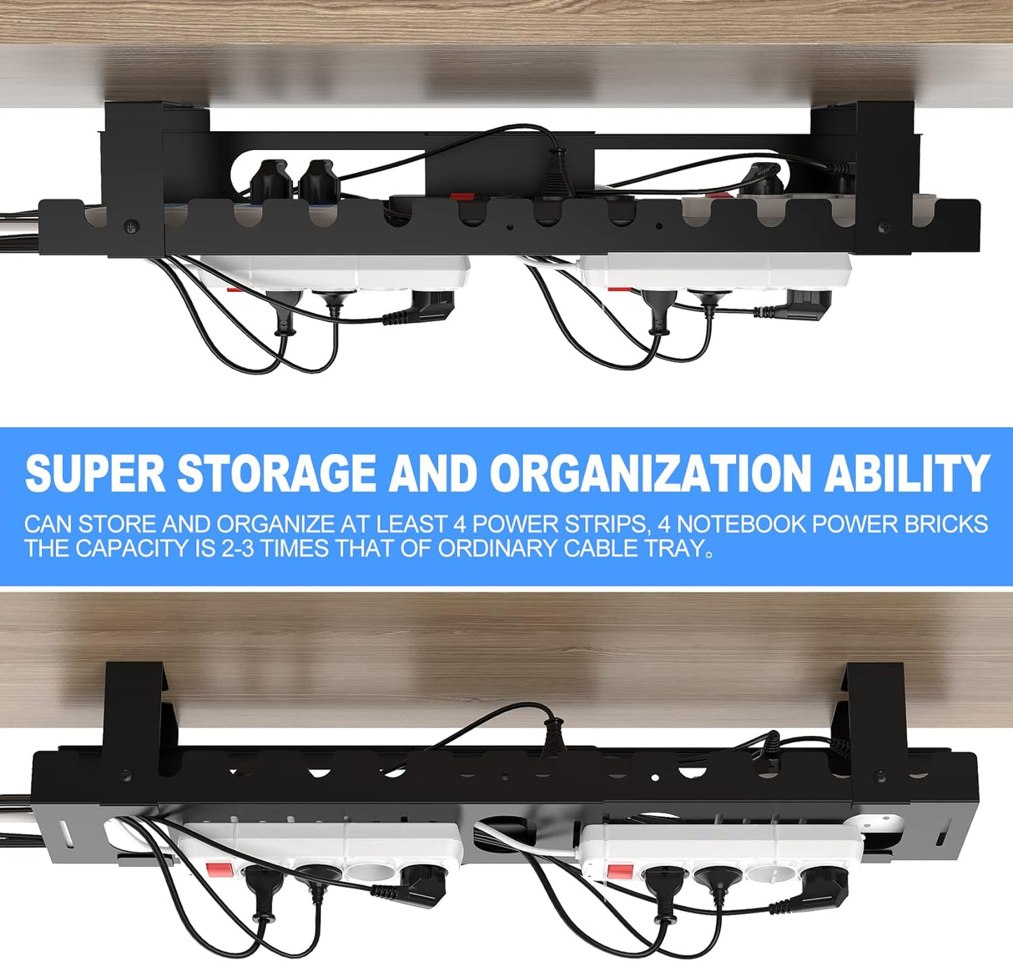 GOME - 2PACKS Cable Management under Desk Tray Adjustable Large under Table Cord Wire Organizer for Standing Desk - Serious Techies