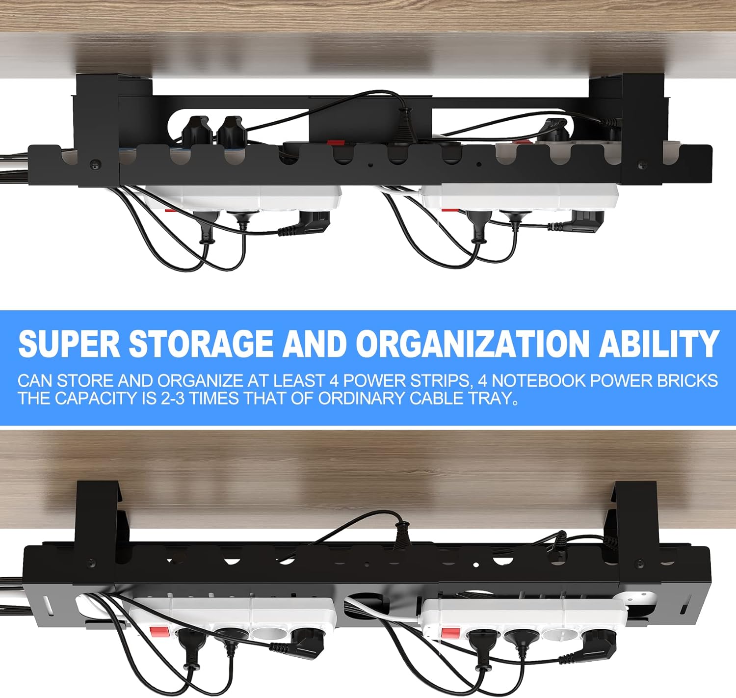 GOME - 2PACKS Cable Management under Desk Tray Adjustable Large under Table Cord Wire Organizer for Standing Desk - Serious Techies