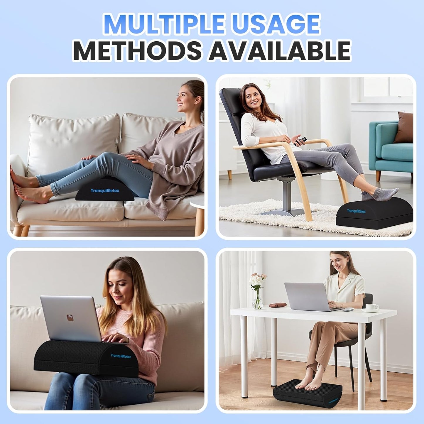 TranquilRelax - Foot Rest for under Desk at Work, Gaming Accessories Foot Stool with 3 Adjustable Heights & Washable Cover, Comfortable Office Desk Accessories, Footrest for Office, Home and Car (Black) - Serious Techies