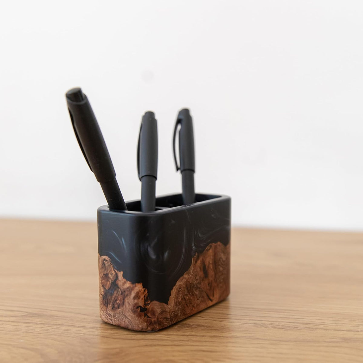 resinwood.art - RWA Premium Pen Holder for Men and Women, Desk Pen Cup - Epoxy Wooden Pencil Holder for Office Organization, Desktop Accessories - Luxury Resin & Wood Pen Stand for Office Desk Decor, Black - Serious Techies