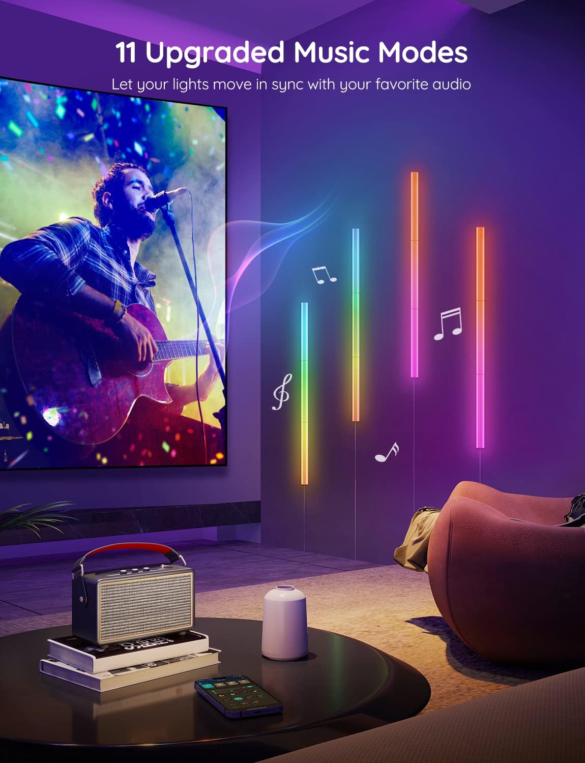 Govee - Glide LED Wall Lights, RGBIC Wall Lights, Works with Alexa and Google Assistant, Smart Glide Lively Light Bars for Gaming Room and Streaming, Multicolor Glide Sconces, 6 Pcs - Serious Techies
