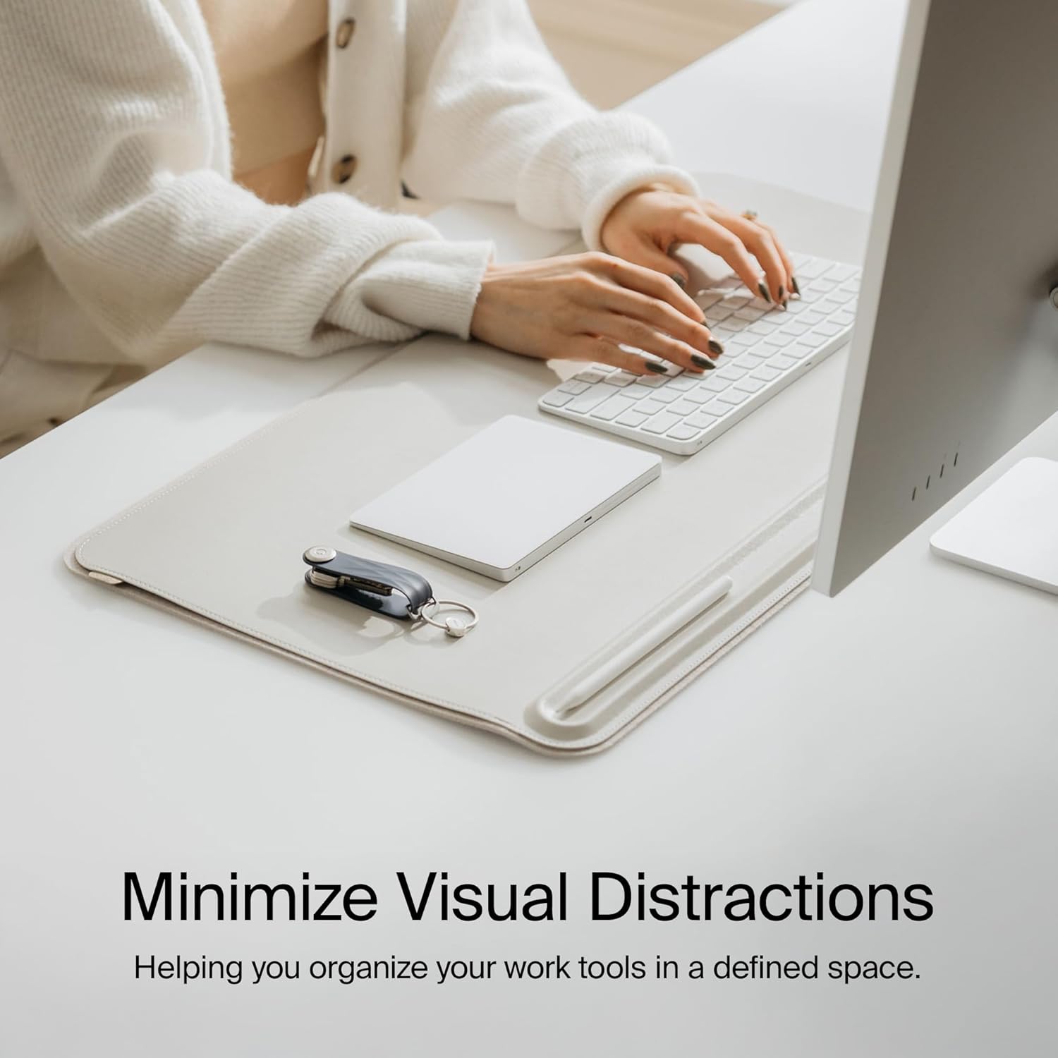 Orbitkey - Premium Leather Desk Mat Slim | Multi-Purpose & Waterproof Table Protector Accessory for Work Home Gaming Office Keyboard Mat Organizer | 31.4" L X 12.2" W X 0.19" H, Anti-Slip, Stone Finish - Serious Techies