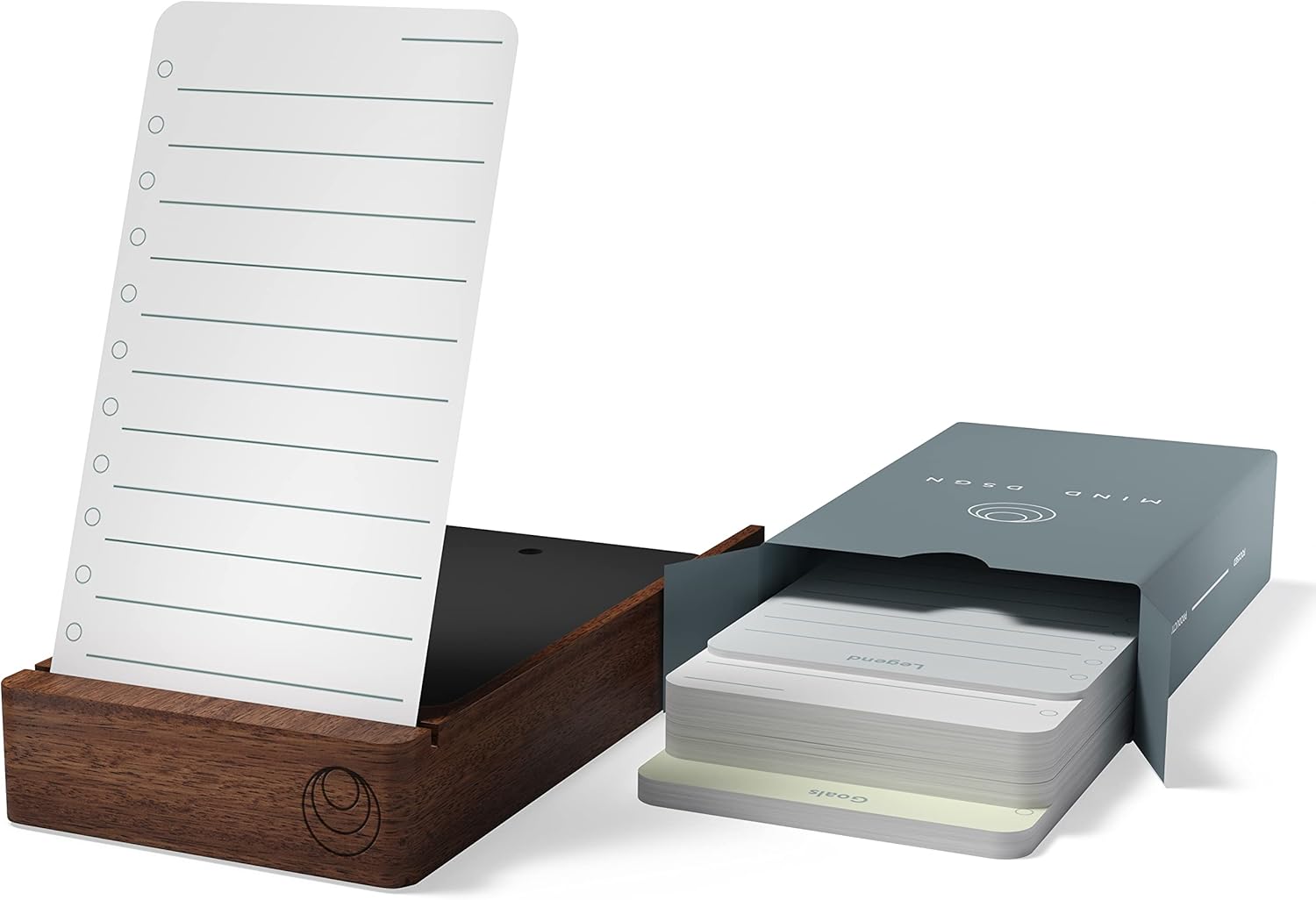 Mind Design Store - Walnut Stand plus 180 to Do List Cards and 20 Goal Setting Cards - Serious Techies