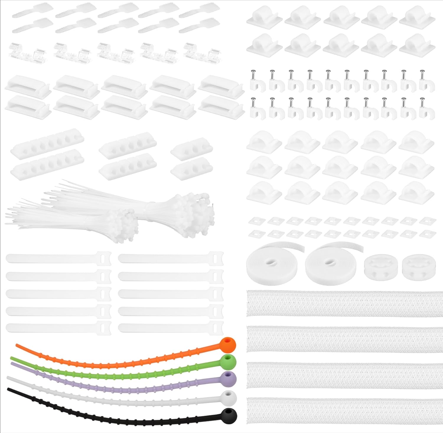 Limcfc - 319Pcs Cable Management Organizer Kit, Desk Cord Organizer, 98 Adhesive Cable Clips Holder, 17 Reusable Cable Strap, 4 Cable Sleeve Split, and 200 Nylon Cable Zip Ties (Black) - Serious Techies