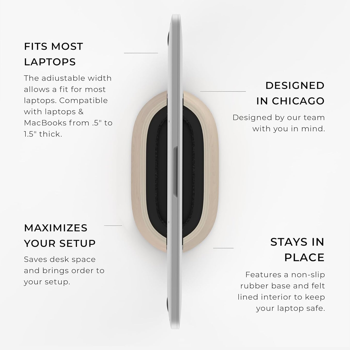 HumanCentric - Vertical Laptop Stand in Maple Wood, Upright Adjustable Holder and Dock, Laptop Vertical Stand Fits Macbook Pro and Other Laptops .5" to 1.5", Clamshell Compatible - Serious Techies