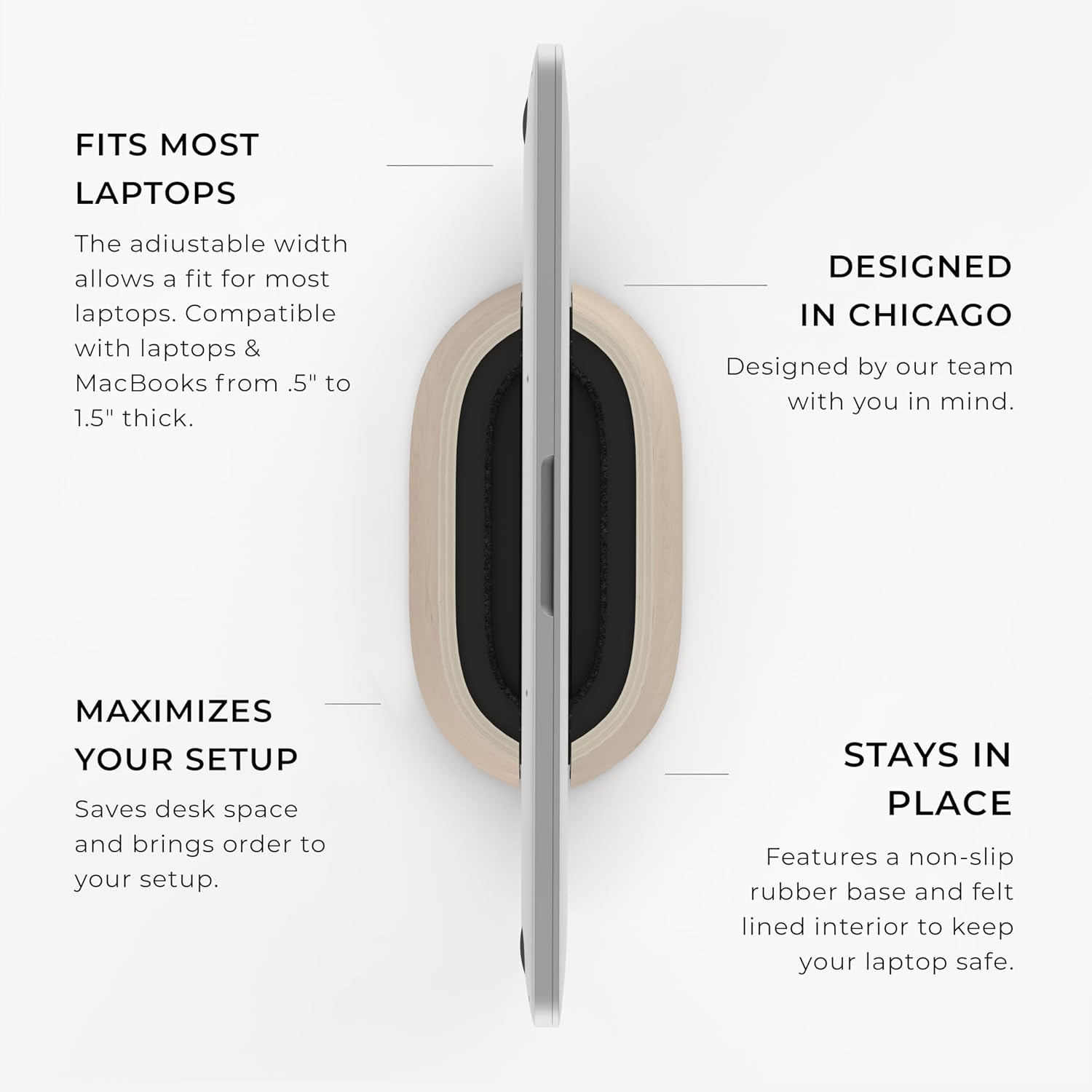 HumanCentric - Vertical Laptop Stand in Maple Wood, Upright Adjustable Holder and Dock, Laptop Vertical Stand Fits Macbook Pro and Other Laptops .5" to 1.5", Clamshell Compatible - Serious Techies