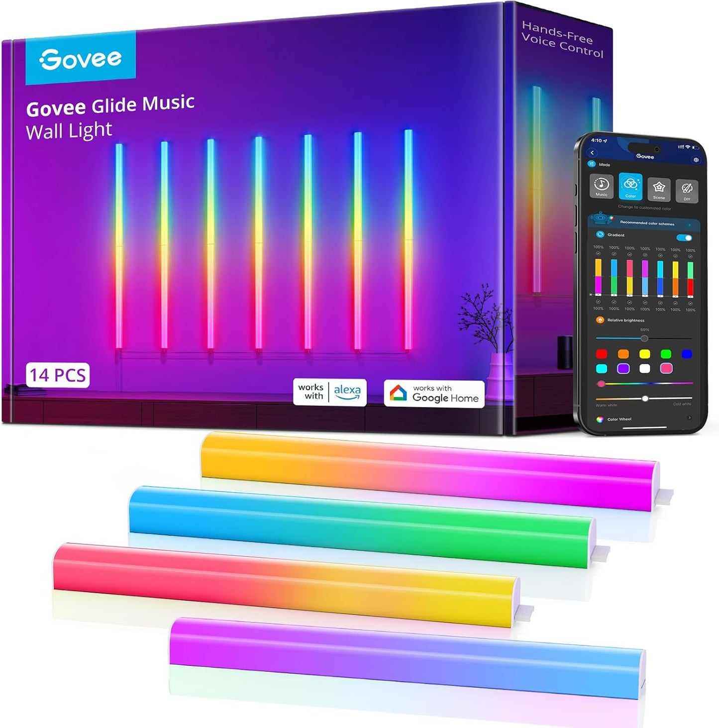 Govee - Glide LED Wall Lights, RGBIC Wall Lights, Works with Alexa and Google Assistant, Smart Glide Lively Light Bars for Gaming Room and Streaming, Multicolor Glide Sconces, 6 Pcs - Serious Techies