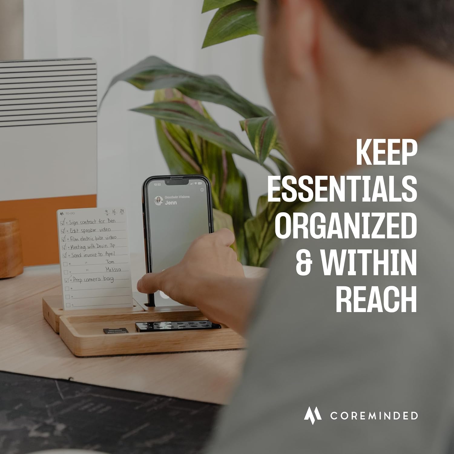 COREMINDED - Modular Office Desk Organizer Tray Set - Solid Wood Desk Tray with Felt Lining - Desktop Organizer Wood Desk Accessories - Set B - Serious Techies