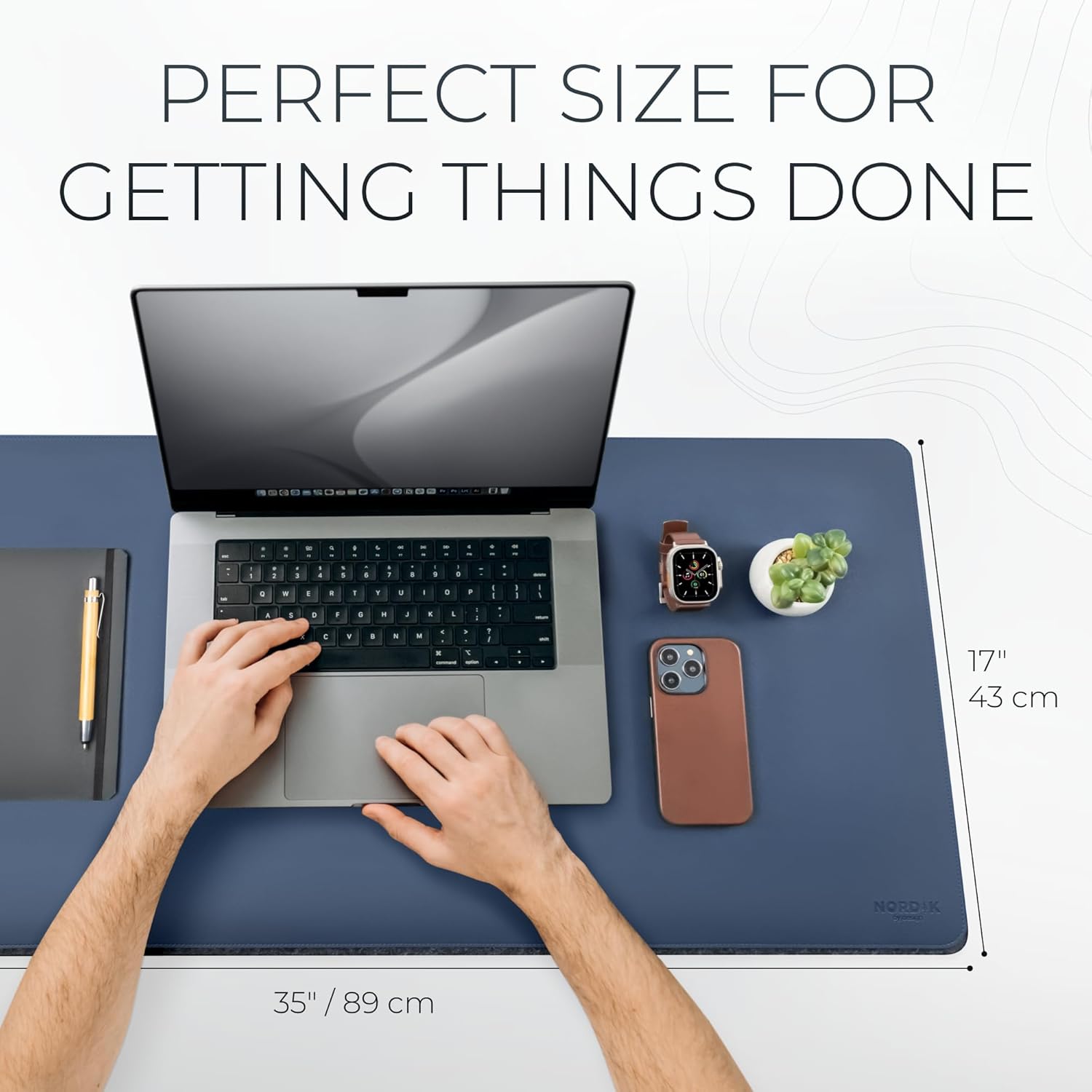 Nordik - Leather Top and Felt bottom Desk Mat Non-Slip - Blue - 35 X 17 Inch - Felt and Vegan Leather Desk Pad - Document Organizers - Desk Blotter and Desktop Mat - Desk Protector Laptop Desk Matt for Desktop - Serious Techies