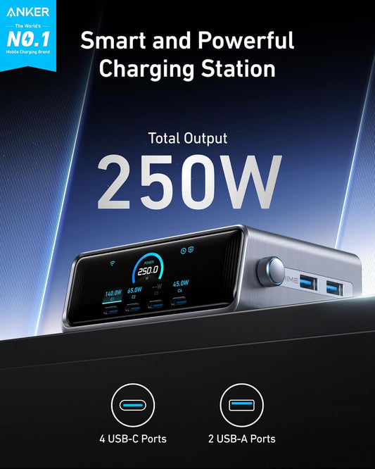 Anker - 250W Ultra-Fast 6-Port Gan Charging Station, Cable Management - Serious Techies