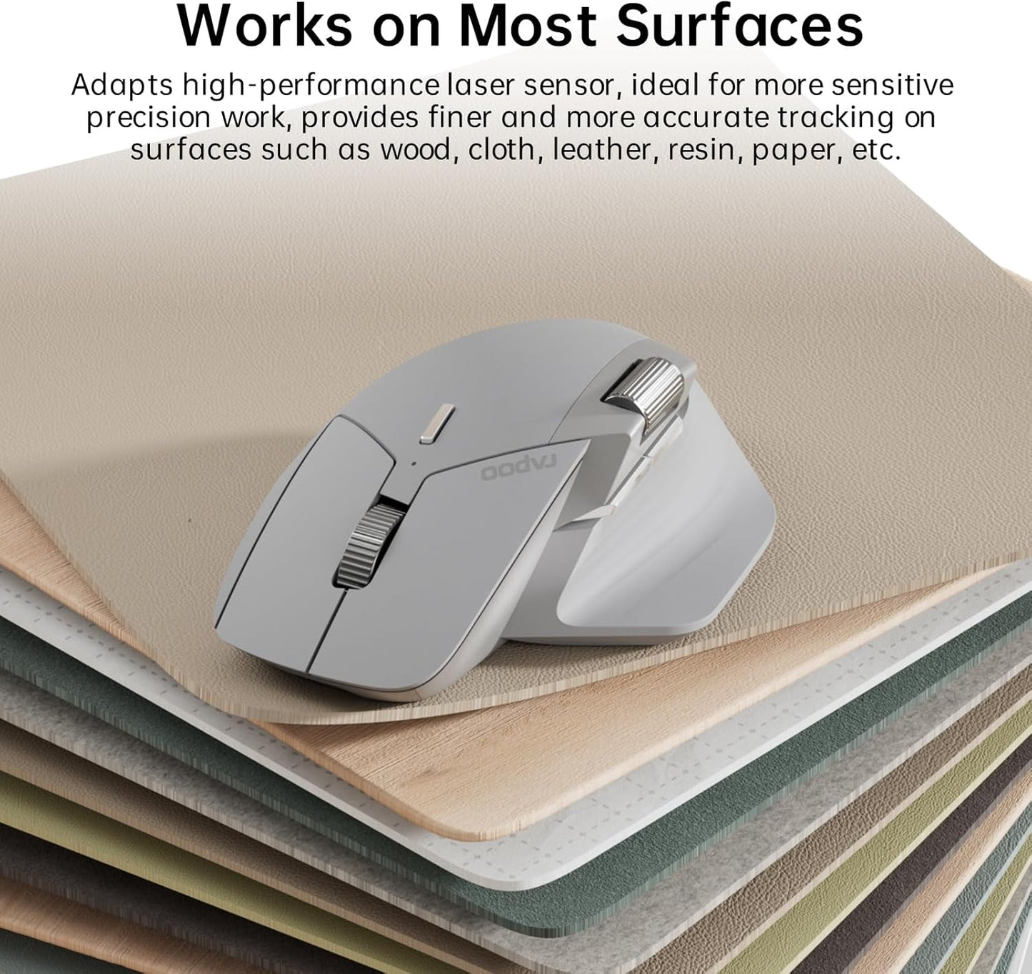 Rapoo - MT760 Multi-Device Wireless Mouse, Bluetooth 5.0 and 2.4G Multi-Mode Connection, up to 4 Devices, 11 Programmable Buttons, 4K DPI, 90 Days Battery Life, PC, Light Grey - Serious Techies