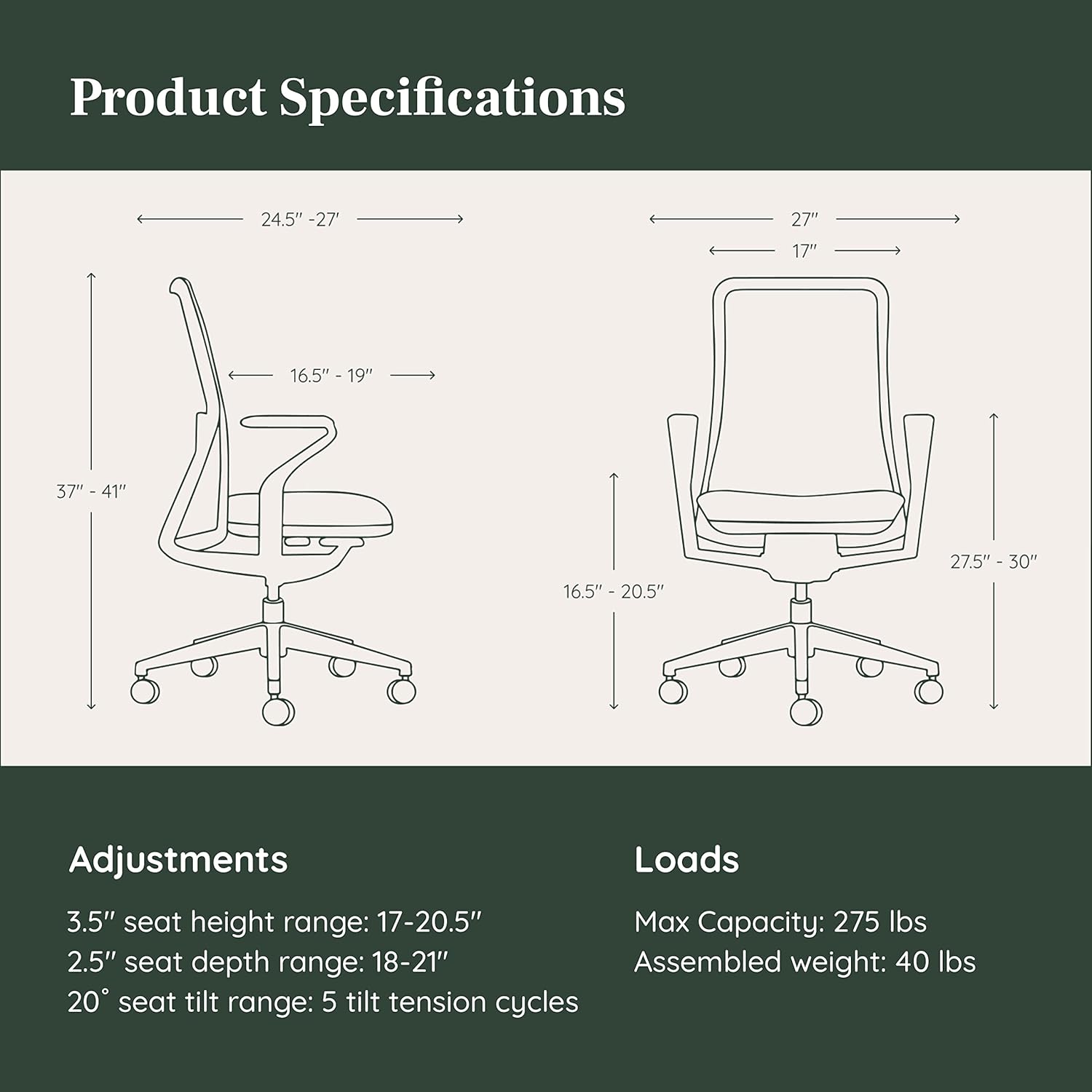 Branch - Verve Chair - High Performance Executive Office Chair with Contoured Seat Back and Adjustable Lumbar Rest - High Density Foam Cushion with Aluminum Base - up to 275 Lbs - Mist - Serious Techies