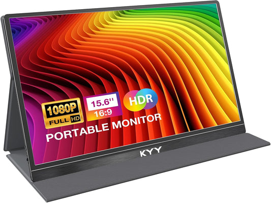 KYY - Portable Monitor 15.6'' FHD 1080P USB C HDMI Gaming Monitor Ultra-Slim IPS Display W/Smart Cover & Speakers, Plug&Play, External Monitor for Laptop PC Phone Mac Xbox PS4 - Serious Techies