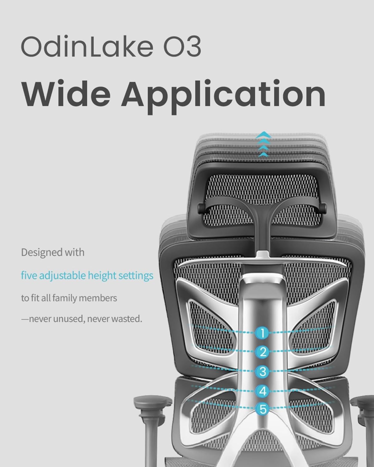 Odinlake - O3 753 Ergonomic Mesh Office Chair, 5-Level Adjustable Height, Wirecontrol Base, Dynamic Lumbar, 2D Headrest, Silent Casters, Flexbreath Mesh, Clothes Hanger, Aluminum Butterfly Backrest - Serious Techies