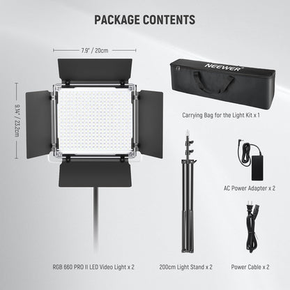 Upgraded 660 PRO II RGB LED Video Light with App Control & Tripod Stand Kit, 2 Pack 50W/1% Min Dimming/Cri97+/3200~5600K Key Lighting for Game Streaming Youtube Recording Studio Photography