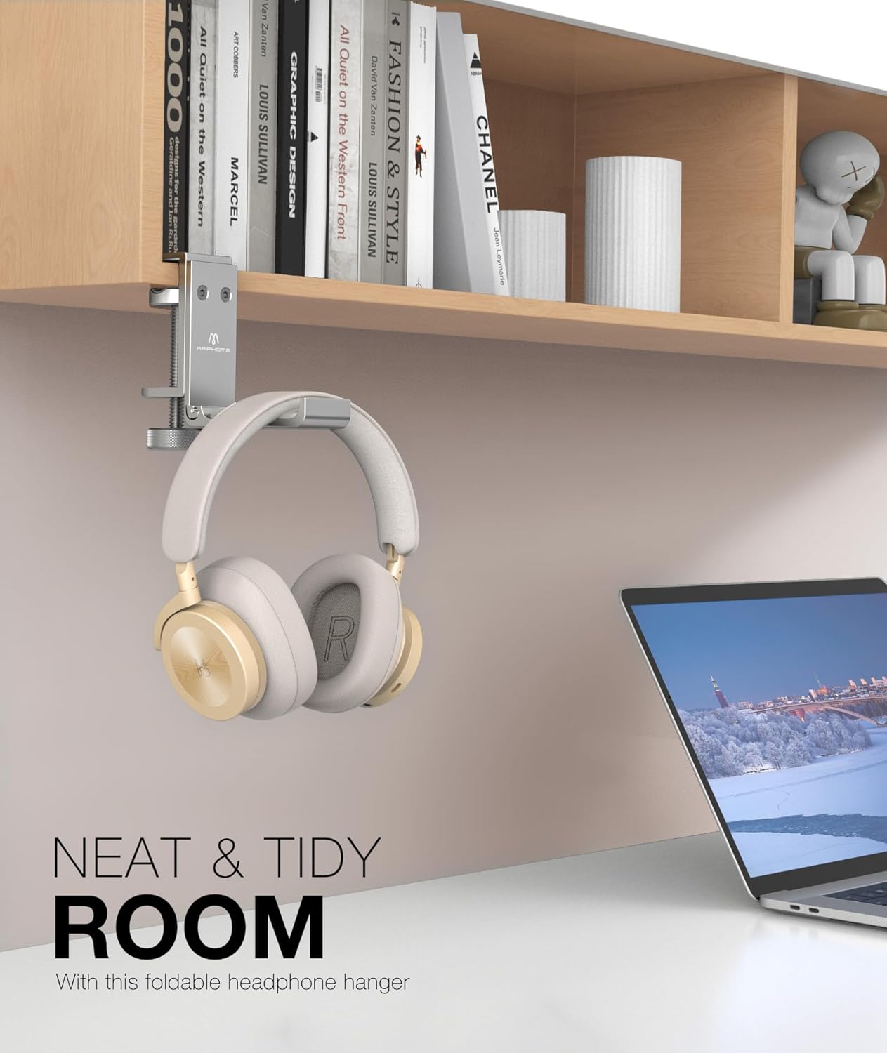  APPHOME - Foldable Headphone Stand and Hook – Aluminum Headset Holder Clamp Mount under Desk, Universal Fit for Gaming Headphones, Space-Saving Hanger Organizer - Serious Techies