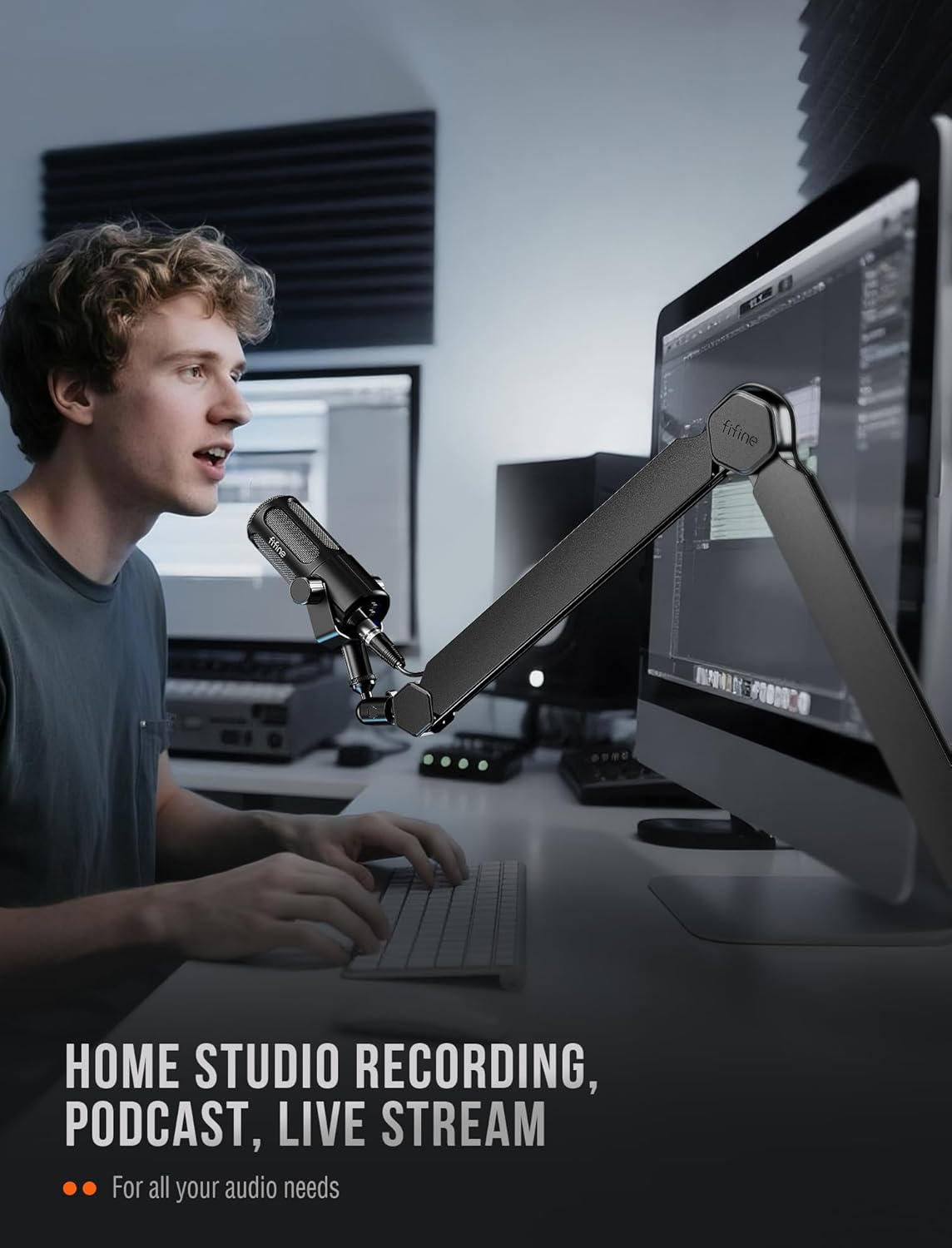 FIFINE - Mic Arm Stand, Microphone Boom Arm with Desk Clamp, Cable Channels, 3/8" to 5/8" Threads, Heavy Metal Microphone Stand for Podcast, Vocal Recording, Gaming-Bm66 Black - Serious Techies