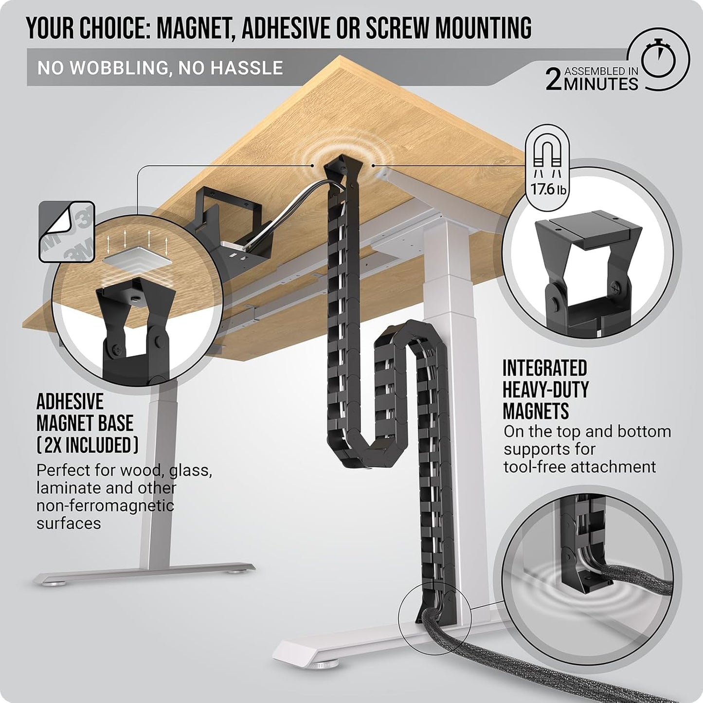 Ultimate Setup Store - Under Desk Cable Management Vertebrae - Perfect for Sit Stand Desk - Wire Management - Adjustable Length - Flexible Cable Spine - Black, 133 Cm - Serious Techies