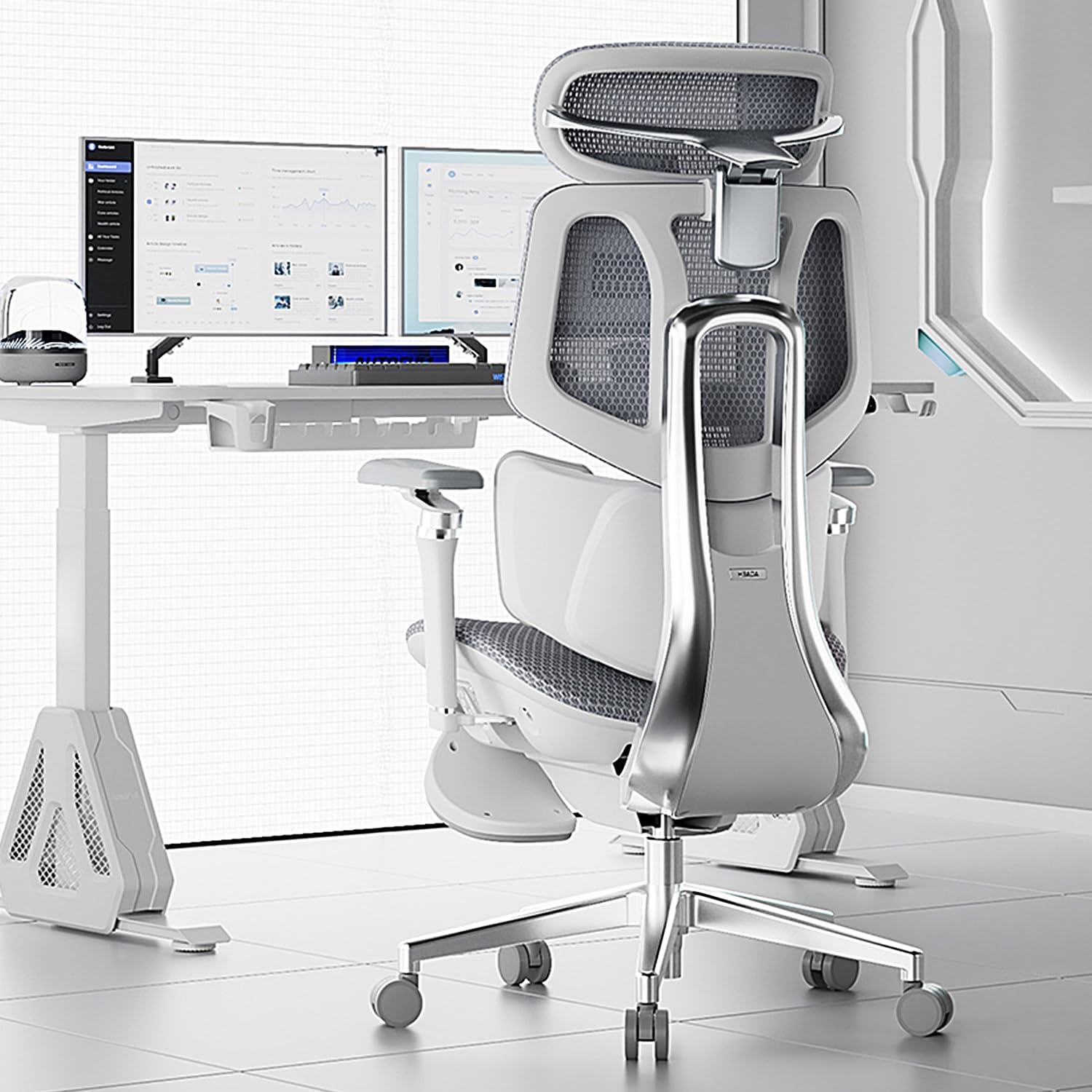 X7 Smart Ergonomic Chair, Office Chair, with Fully Automated Lumbar Tracking, 4D Adjustable Headrest, 720° Adjustable Armrests, Ventilated Seat Cushion, Swivel, Grey