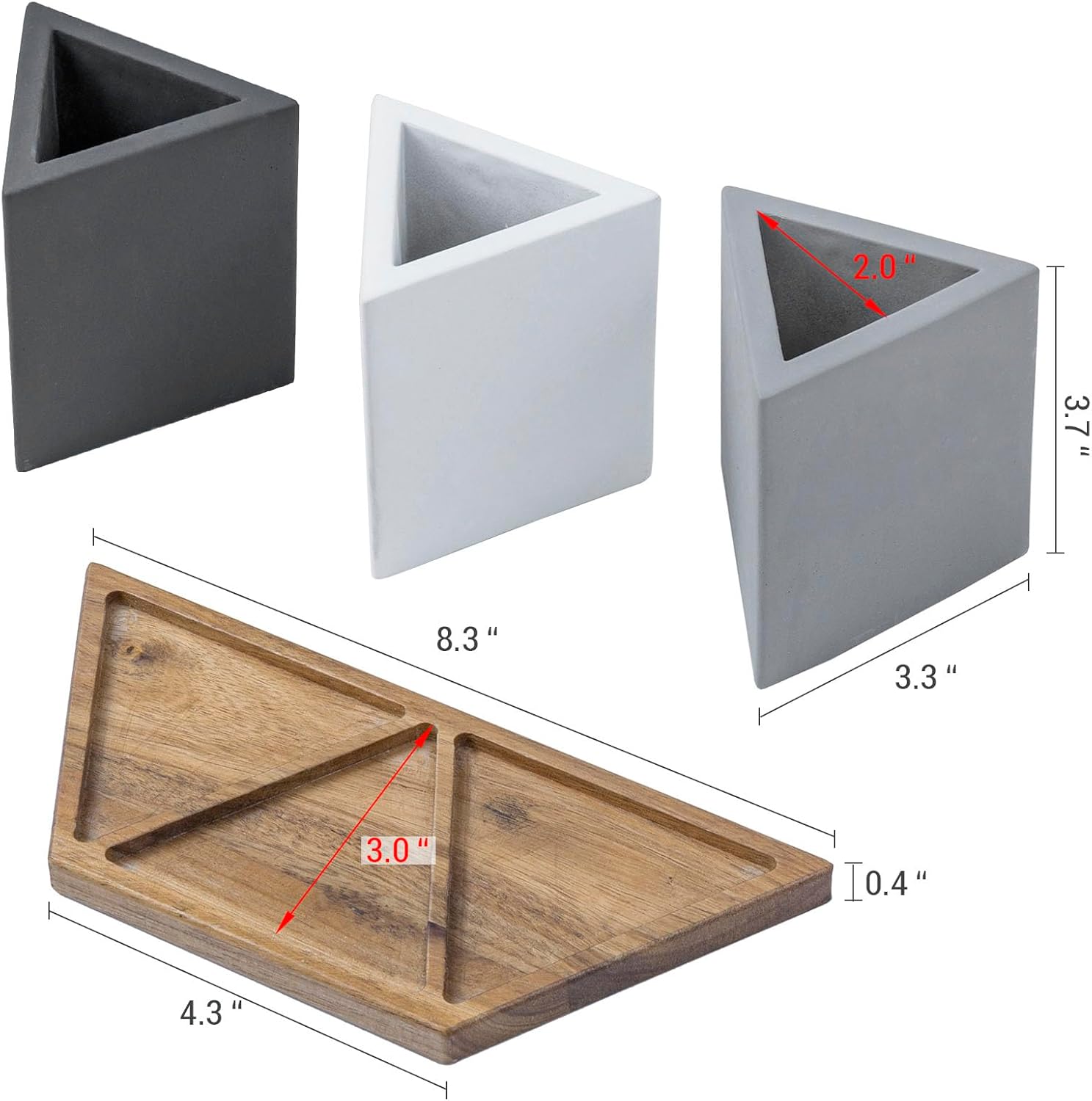 MyGift - Modern Concrete Desk Organizer Set with 3 Triangular Gray-Tone Pen Holders and Acacia Wood Tray, 4-Piece Office Storage Solution for Pens, Pencils, and Supplies - Serious Techies