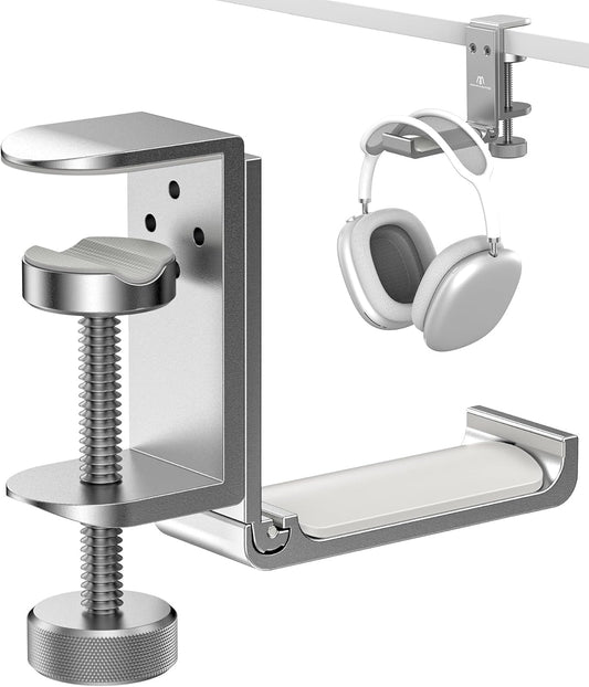  APPHOME - Foldable Headphone Stand and Hook – Aluminum Headset Holder Clamp Mount under Desk, Universal Fit for Gaming Headphones, Space-Saving Hanger Organizer - Serious Techies