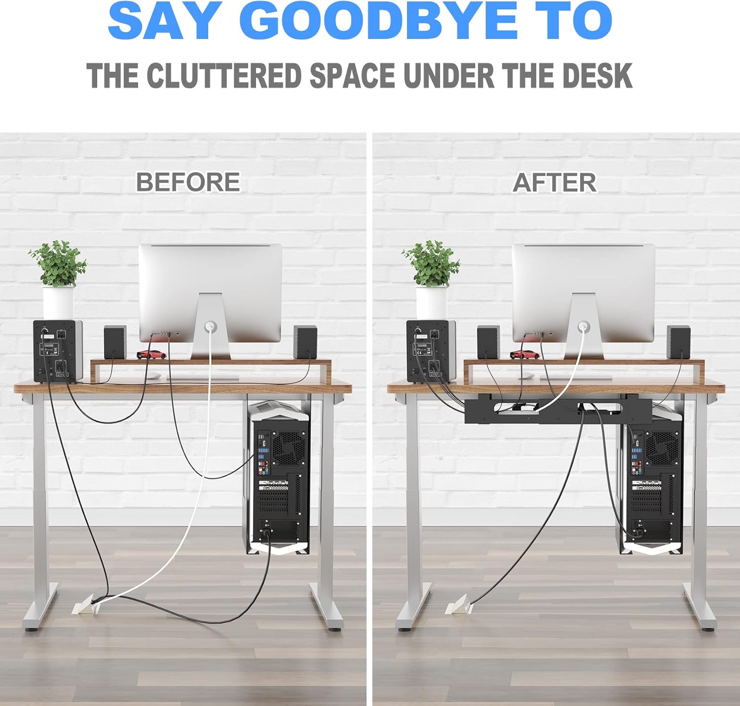 GOME - 2PACKS Cable Management under Desk Tray Adjustable Large under Table Cord Wire Organizer for Standing Desk - Serious Techies