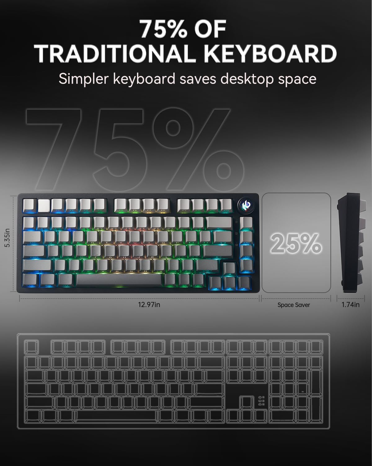 LEOBOG - HI75C Pro Mechanical Keyboard, 75% Hot Swappable Gaming Keyboard with Five-Layer Knob, Bluetooth/2.4Ghz/Usb-C Wireless Keyboards for Windows/Mac/Ios/Android - Reaper Switch, Grey - Serious Techies