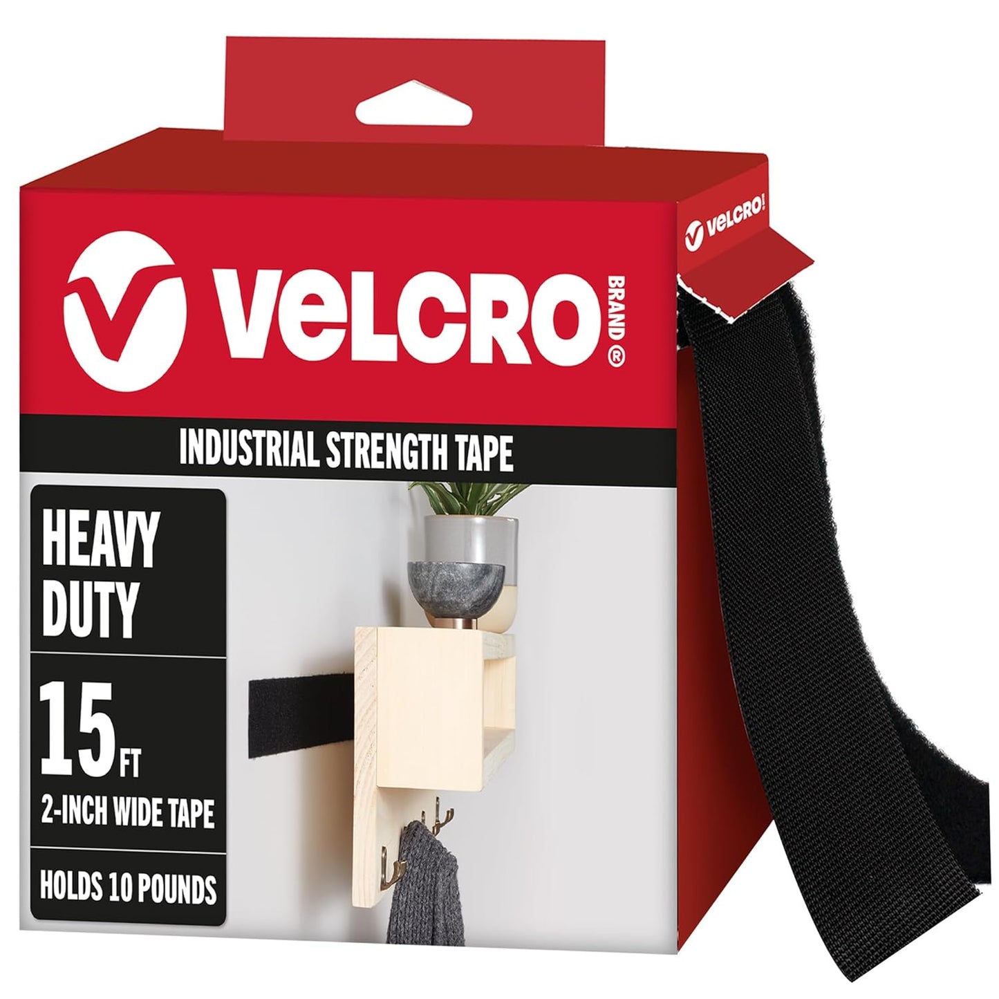 VELCRO - Heavy Duty Tape with Adhesive | 15 Ft X 2 in | Holds 10 Lbs, Black | Industrial Strength Roll, Cut Strips to Length | Strong Hold for Indoor or Outdoor Use, 15Ft X 2In - Serious Techies