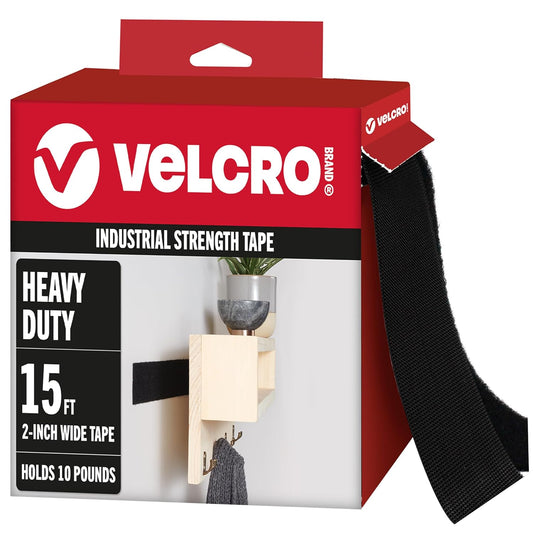 VELCRO - Heavy Duty Tape with Adhesive | 15 Ft X 2 in | Holds 10 Lbs, Black | Industrial Strength Roll, Cut Strips to Length | Strong Hold for Indoor or Outdoor Use, 15Ft X 2In - Serious Techies