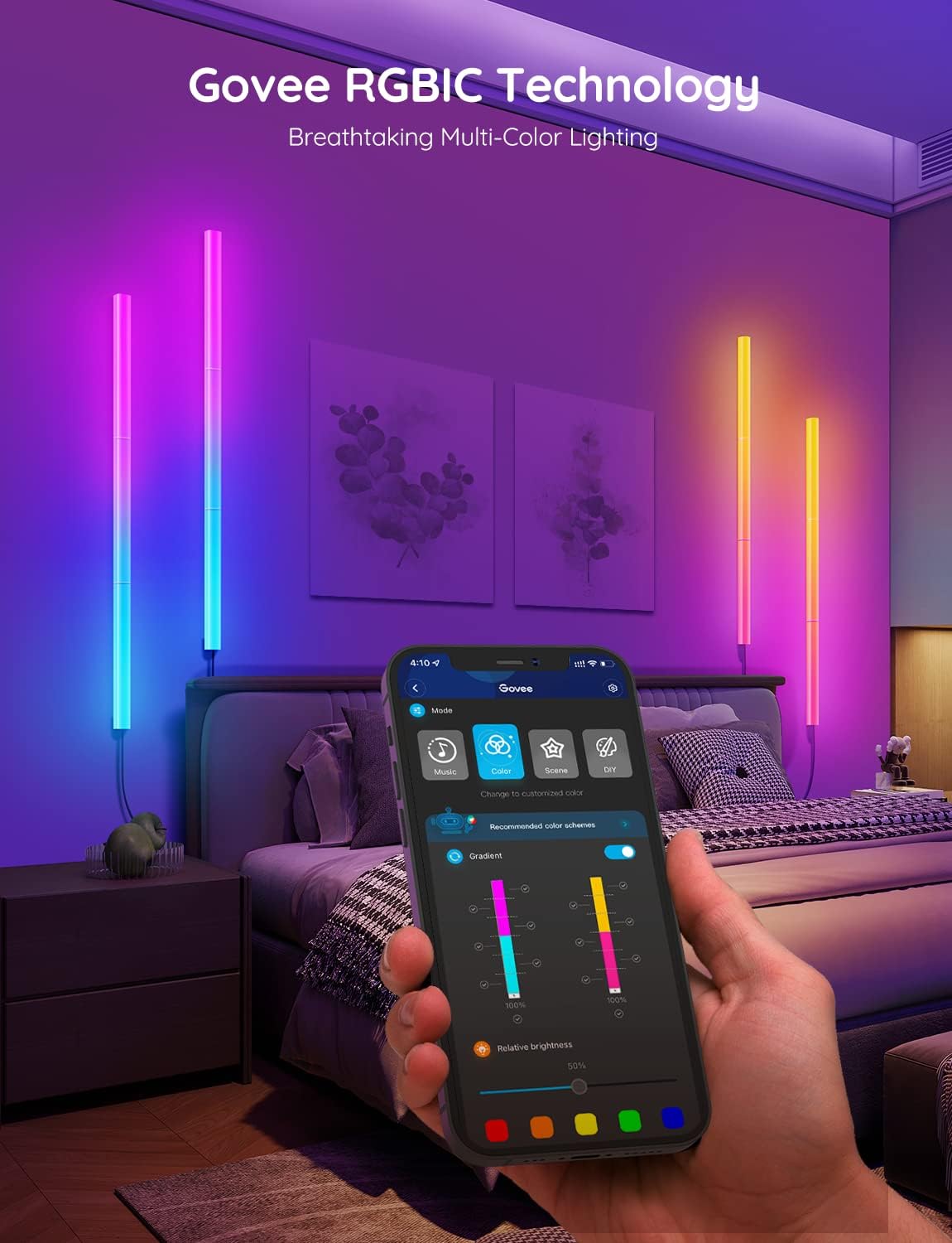 Govee - Glide LED Wall Lights, RGBIC Wall Lights, Works with Alexa and Google Assistant, Smart Glide Lively Light Bars for Gaming Room and Streaming, Multicolor Glide Sconces, 6 Pcs - Serious Techies