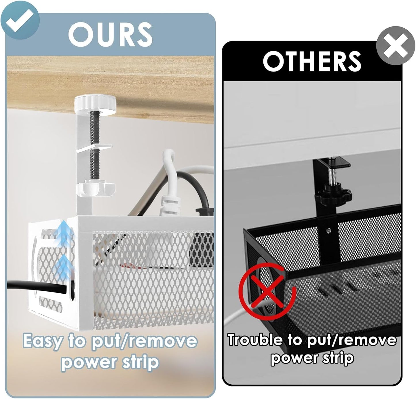 Mzmaxy - Cable Management, 25'' Cable Management under Desk No Drill, Metal Cord Organizer with Clamp for Standing Desk, Cable Organizer for Home Office, White - Serious Techies